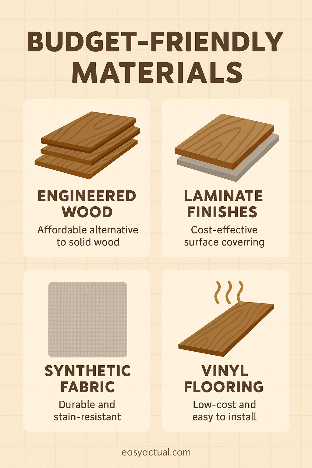 highlighting various budget-friendly materials